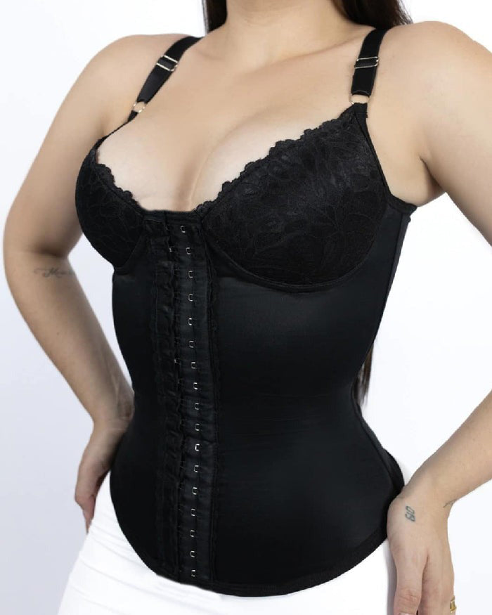Shapshe® Corsé Chaleco Satín Sin Costuras con 18 Ballenas de Acero y Copas de Encaje Bustier