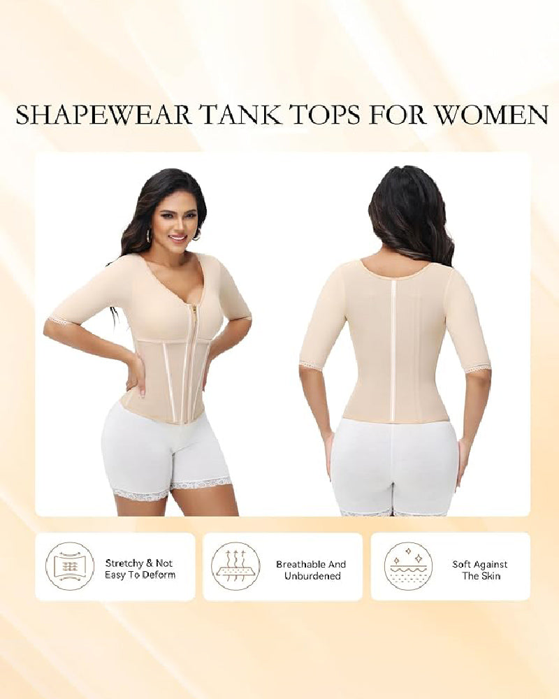 Shapshe® Fajas Colombianas de Alta Compresión con Mangas 3/4 y Escote en V para Cintura