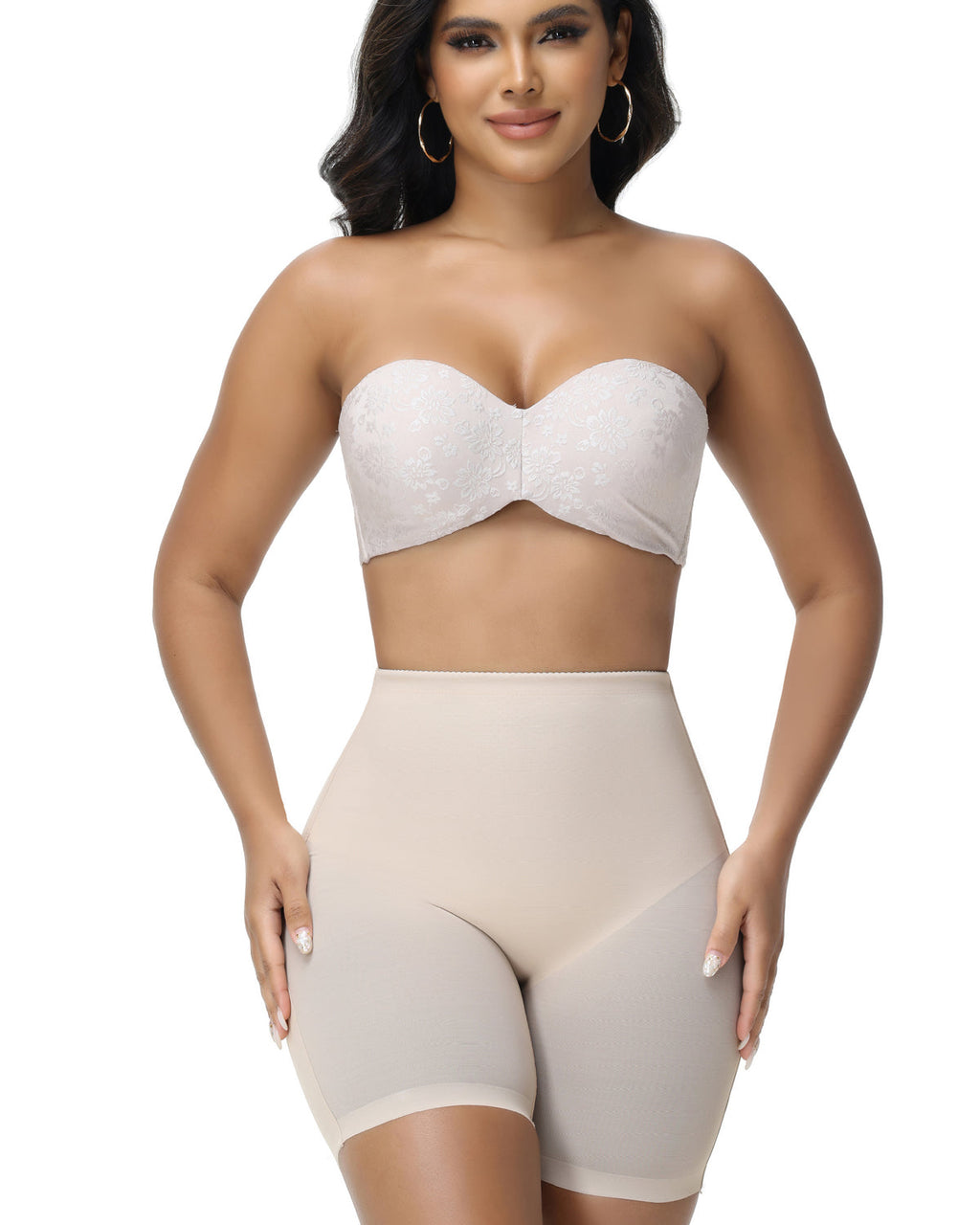 Shorts moldeadores de malla sin costuras para mujer, de cintura alta, reductor de muslos, ropa interior