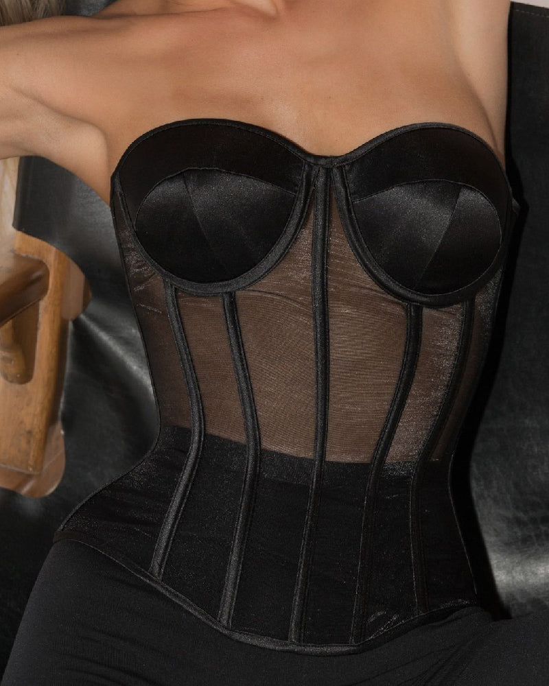 Corsés de malla transparente para mujer, estilo vintage, ajustados y sensuales, tipo overbust