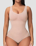 Camiseta tipo body moldeadora con control abdominal, escote en U y tanga