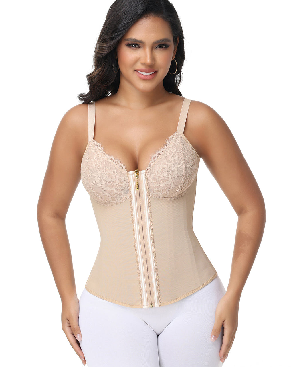 Shapshe® Top Corset de Encaje con Escote en V Profundo, Cinturilla Entrenadora con Cierre Frontal