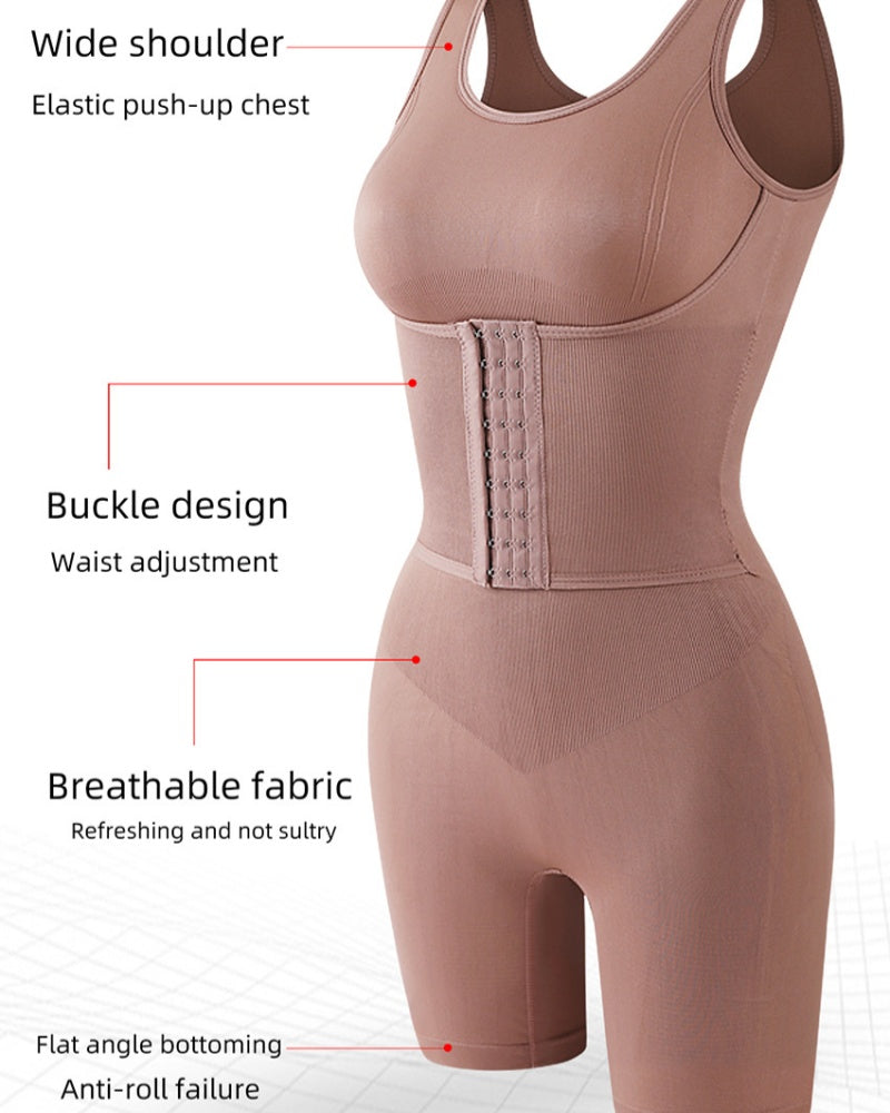 Enterizo de longitud media 2 en 1 sin costuras con doble control abdominal