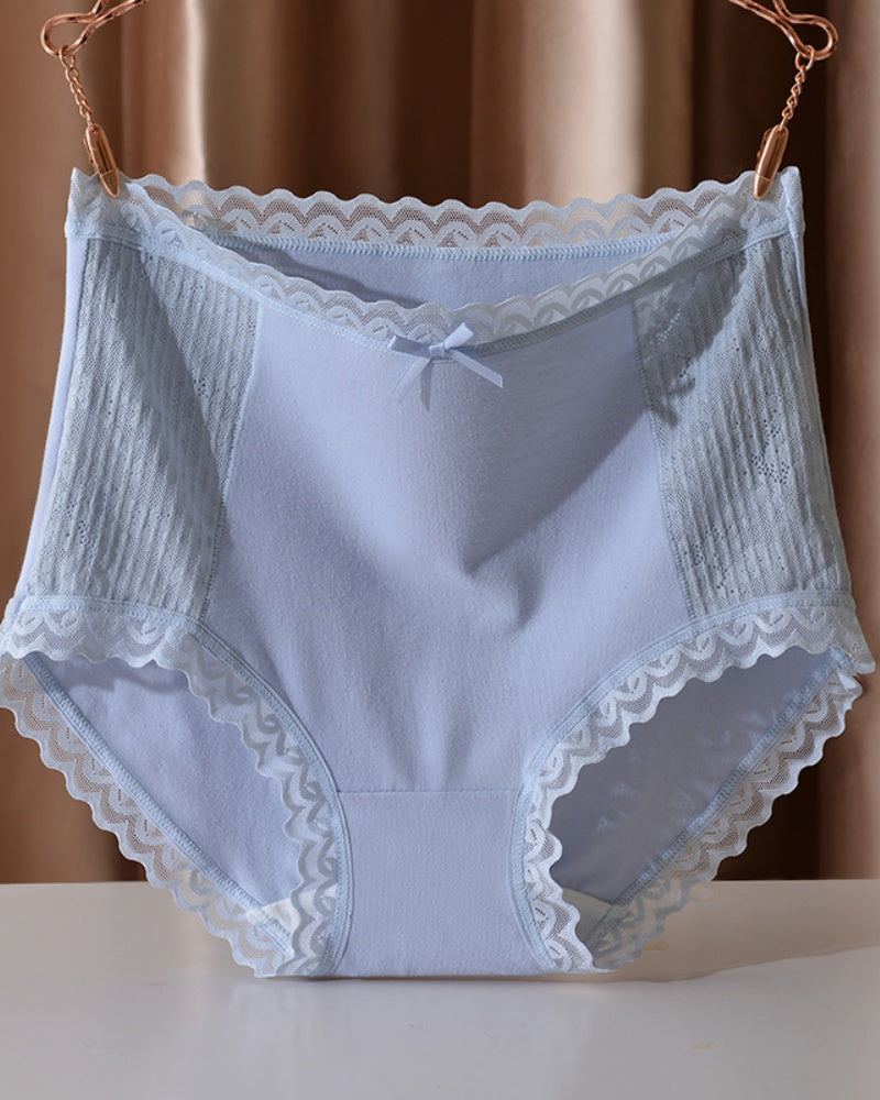 Panties cómodos de algodón transpirable con cintura alta y detalle de encaje