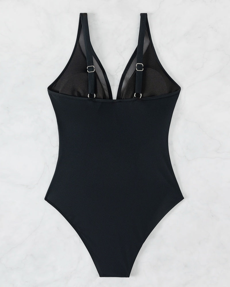 Sexy Deep V Mesh Backless One Piece Shapewear Swimsuit