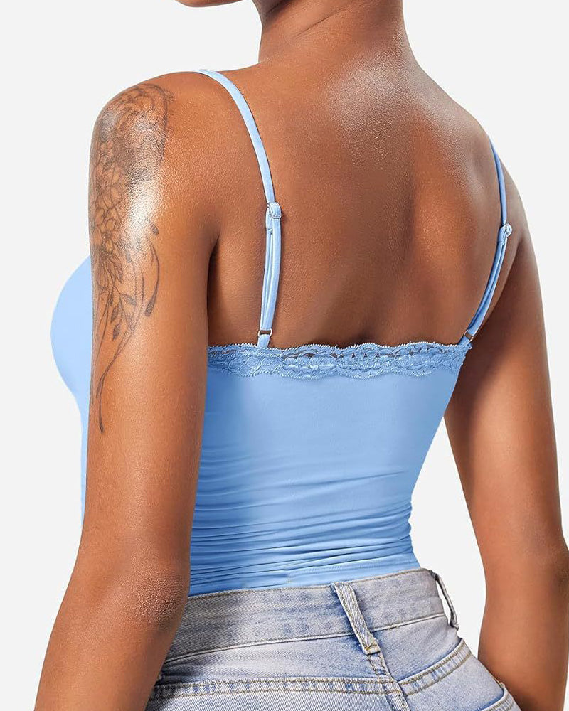 Sexy Lace Square Neck Shapewear Tank Top Sleeveless Camisole Basic Tops