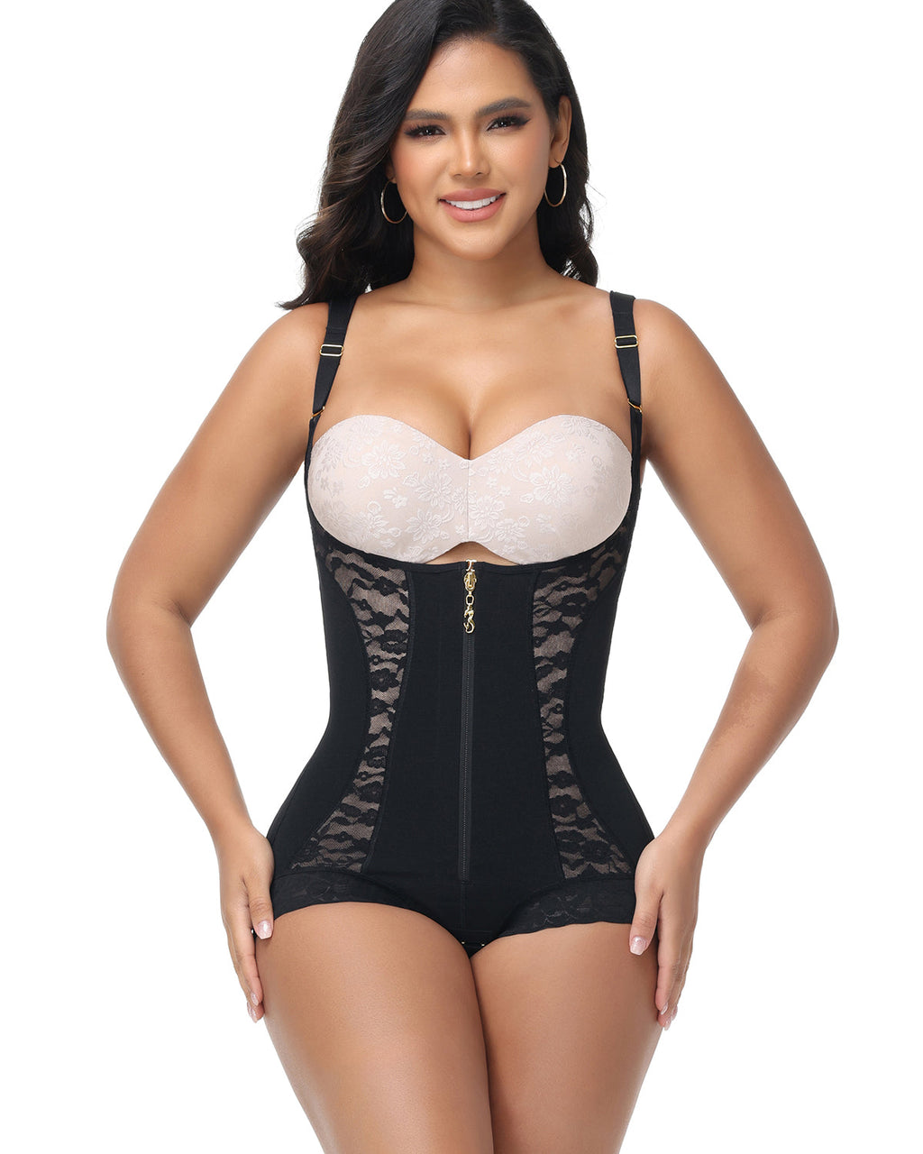 Shapshe® Fajas Colombianas Moldeador de Cuerpo con Encaje y Diseño en Parche, Abierto en el Busto