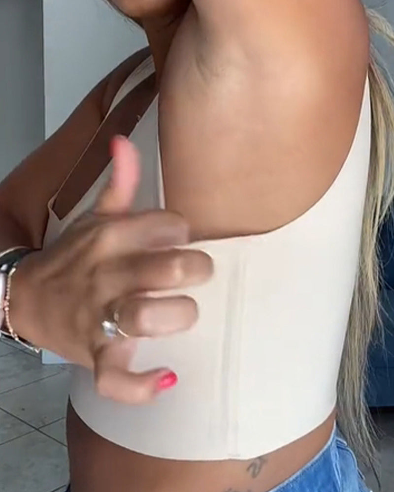 Top sin costuras con escote en V inalámbrico, talla grande, con push up