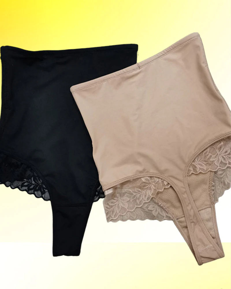 Shorts moldeadores con control abdominal y encaje, tanga sexy, faja corporal ropa interior