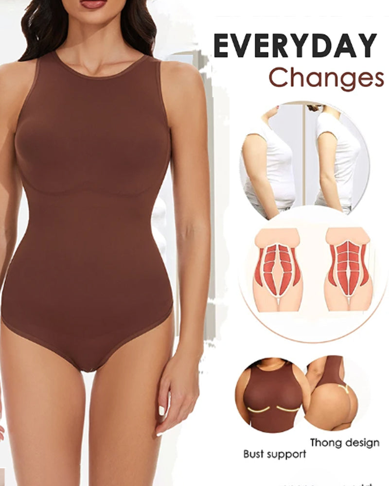 Top sin costuras con espalda racer, control de abdomen y cuello redondo - Bodysuit