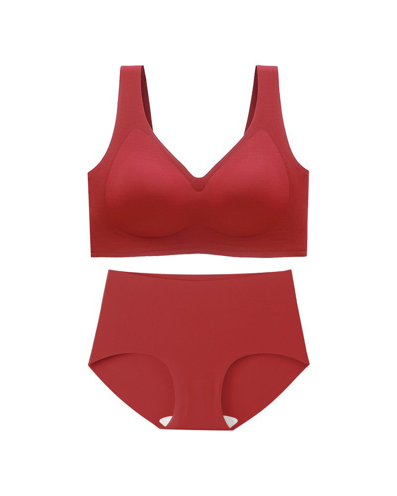 Conjunto de Ropa Interior Femenina Sin Aros Sin Costuras Ultra Cómoda Sostenes Diarios con Panties de Cintura Alta