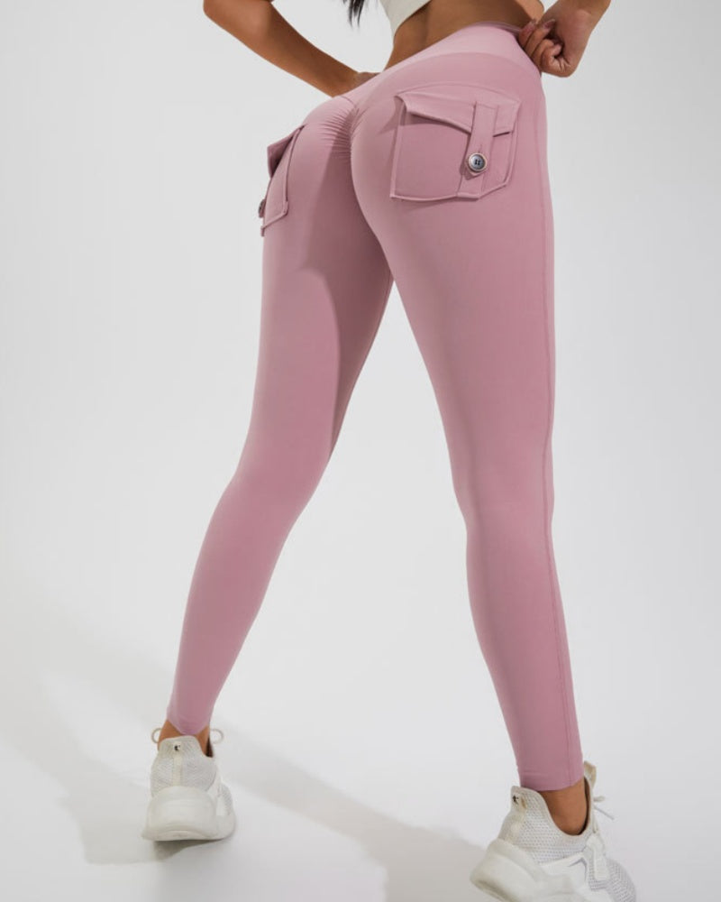 Leggings Deportivos Melocotón con Bolsillos Cargo