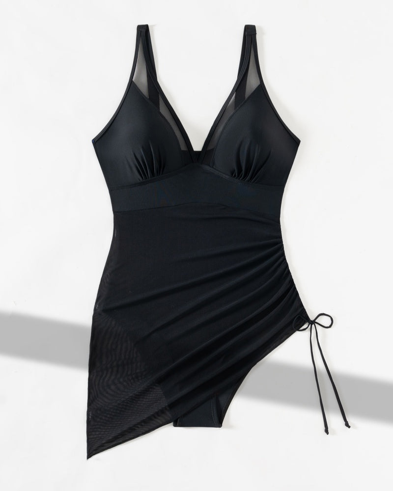 Deep V Mesh Drawstring Slim Sexy Backless Shapewear Swimsuit