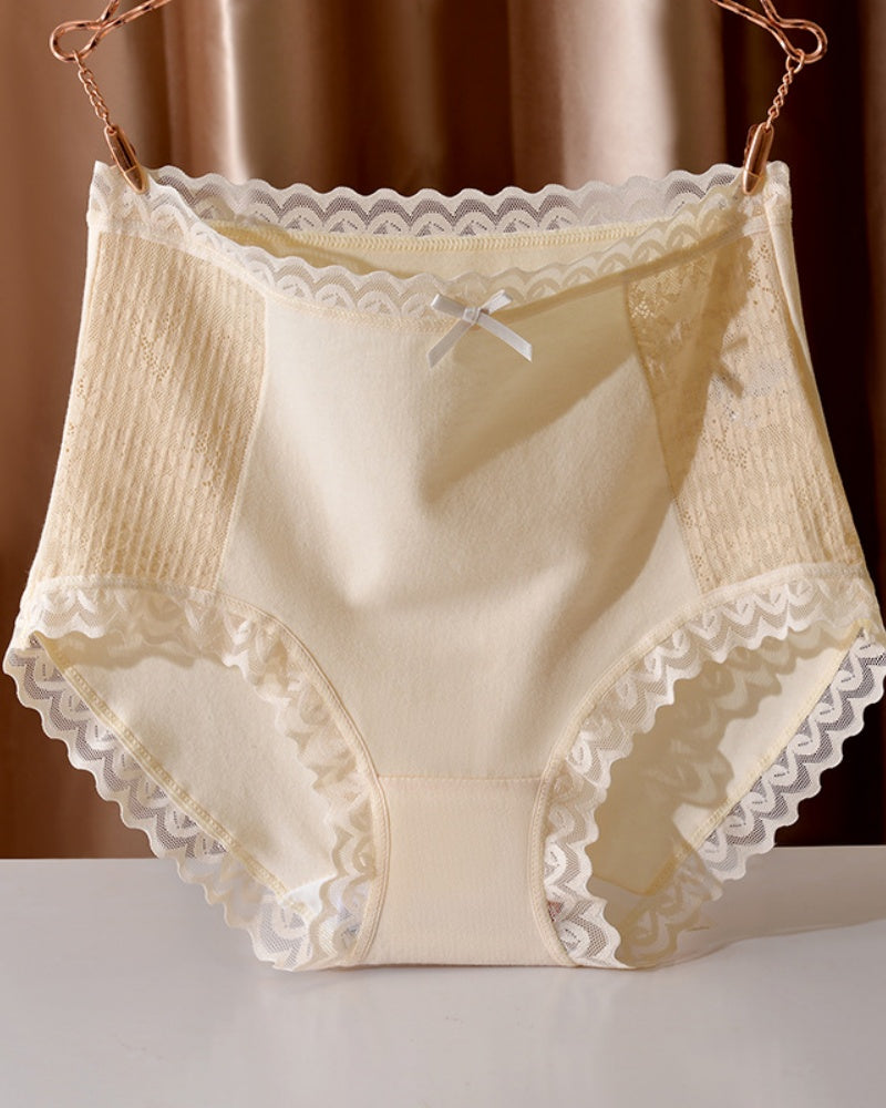 Panties cómodos de algodón transpirable con cintura alta y detalle de encaje