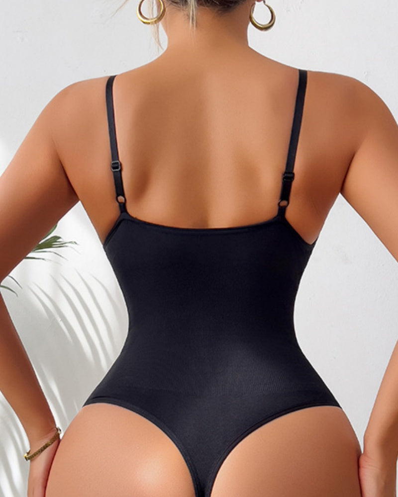 Body de Moldeador Tipo Tanga con Control de Abdomen y Escote Profundo Sin Costuras