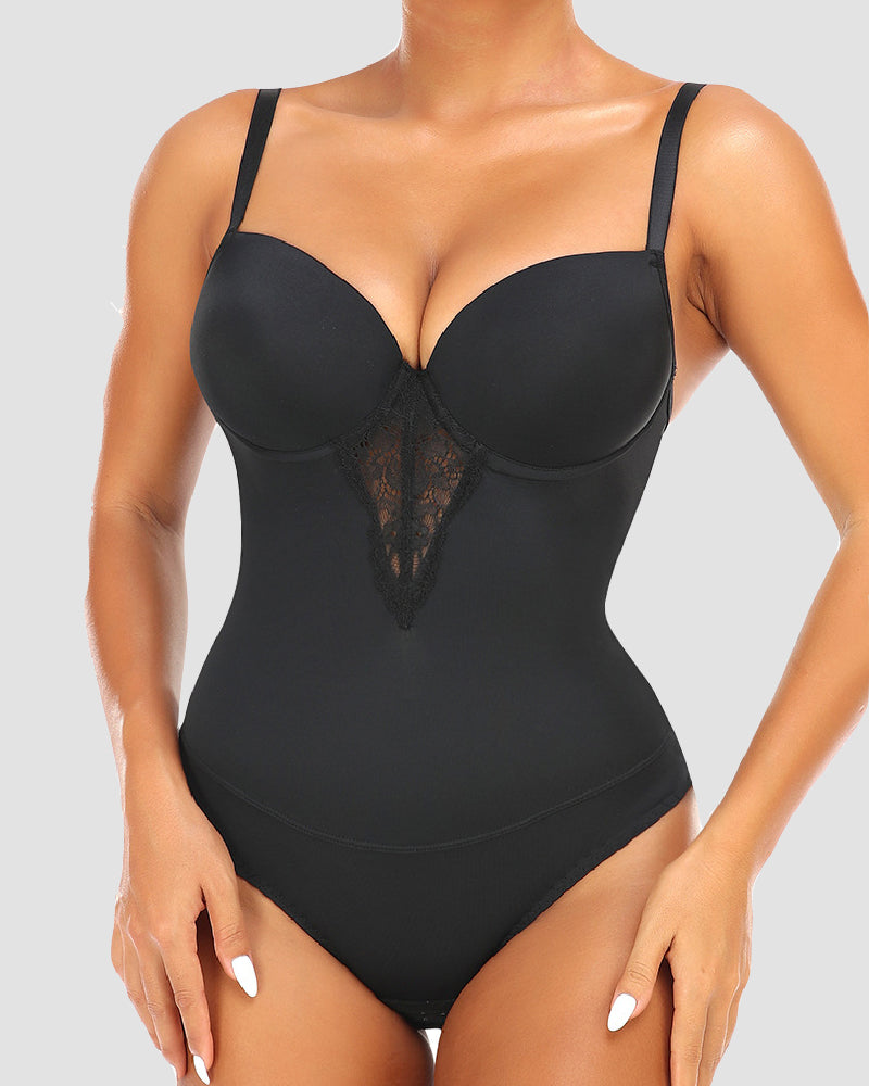 Body de mujer con espalda baja, encaje, control de abdomen, faja moldeadora con sostén incorporado