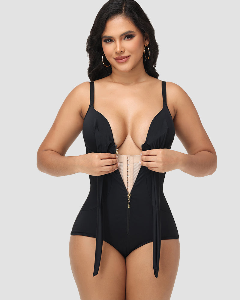 Shapshe® Traje de Baño Moldeador con Escote en V, Cierre y Lazo