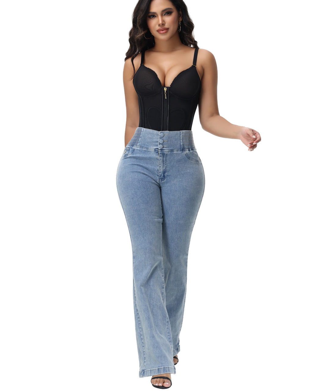 Shapshe® Fajas Colombianas Corset Top con Cremallera Entrenador de Cintura Love Pattern