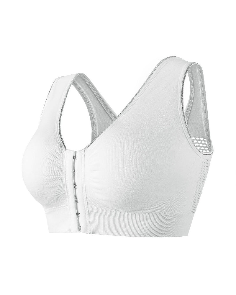 Sostén Deportivo Sin Aros para Mujer Talla Plus con Hebilla Frontal, Sólido, Transpirable y con Diseño Hueco