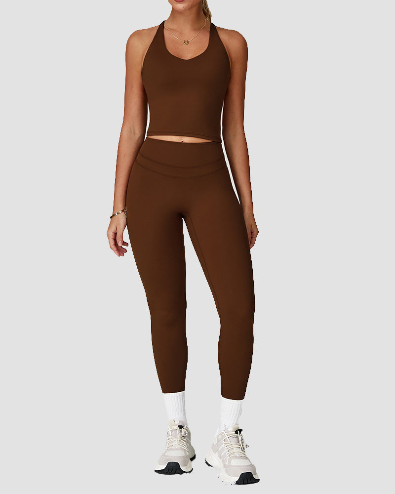 Conjunto de entrenamiento para correr y fitness de mujer con cintura alta
