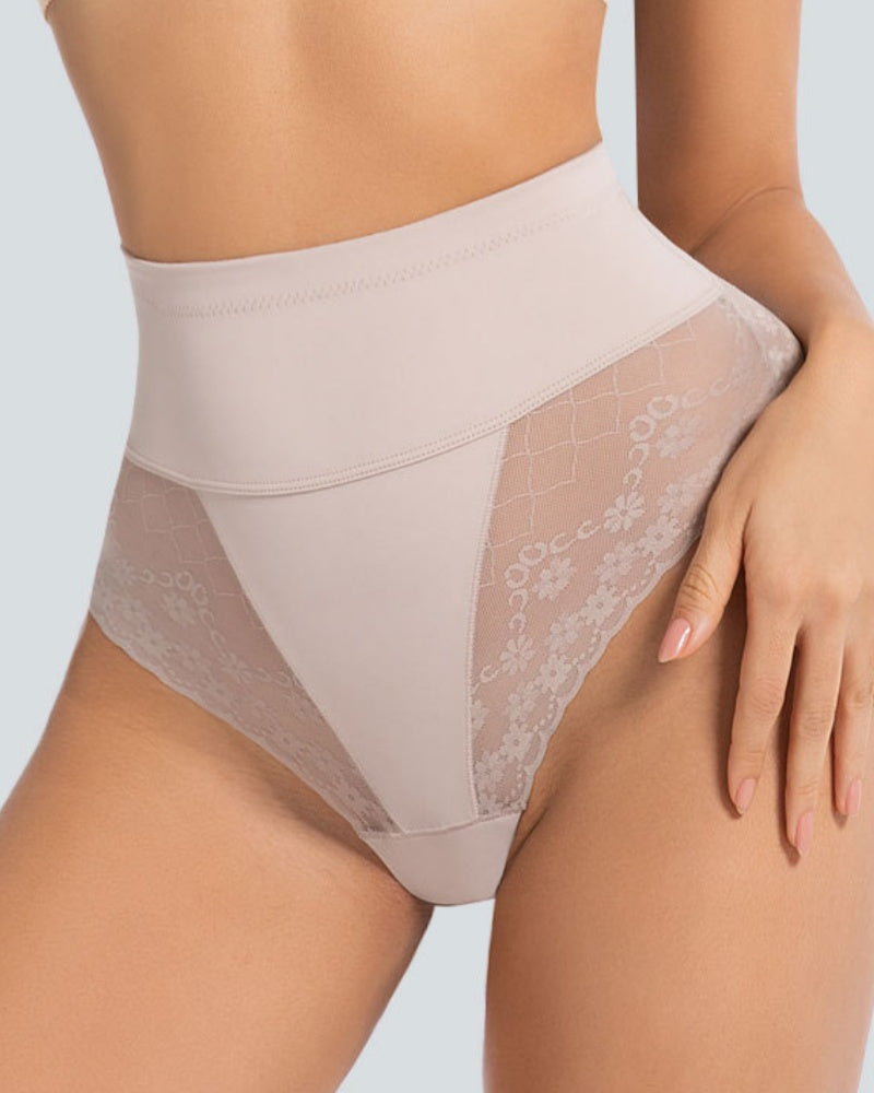 Bragas de control abdominal sin costuras de encaje, talla grande y cintura alta