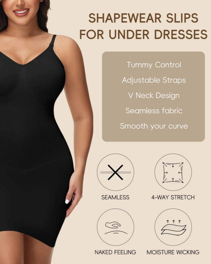 Vestido Mini Moldeador con Tirantes y Control Abdominal Sin Costuras