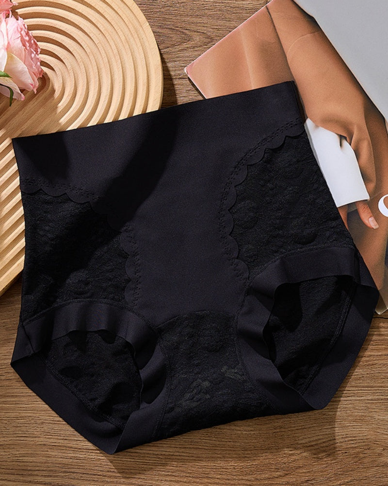 Bragas moldeadoras de cintura alta con control de abdomen, sin costuras, de encaje sexy y seda fría