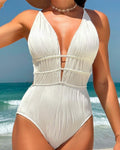Sexy Backless Deep V Tummy Control Swimsuit Back Lace Up