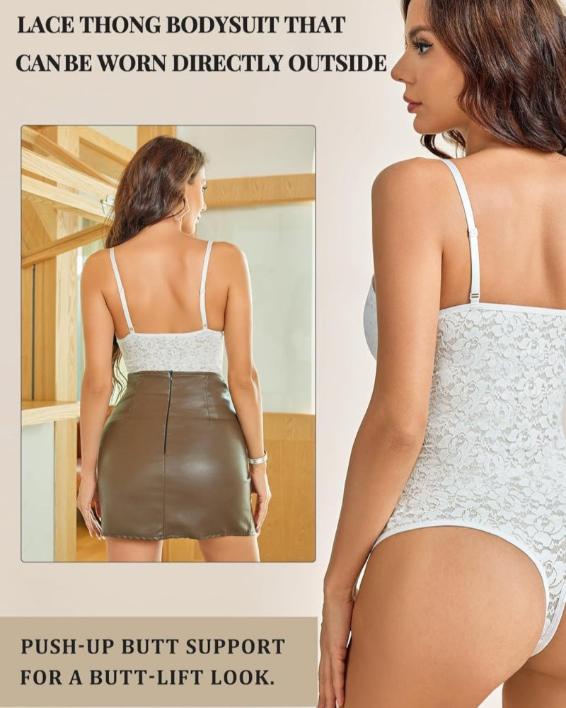 Body de encaje sexy moldeador con control de abdomen y tanga