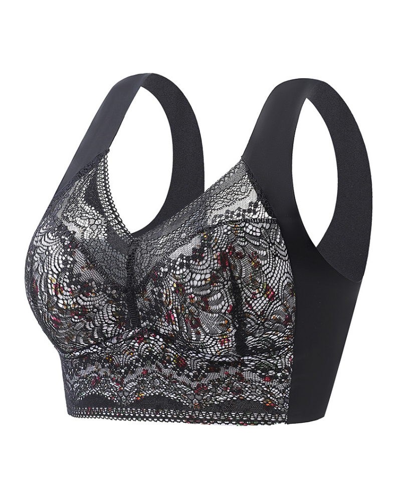 Sostén inalámbrico push up de encaje floral elegante de cobertura total