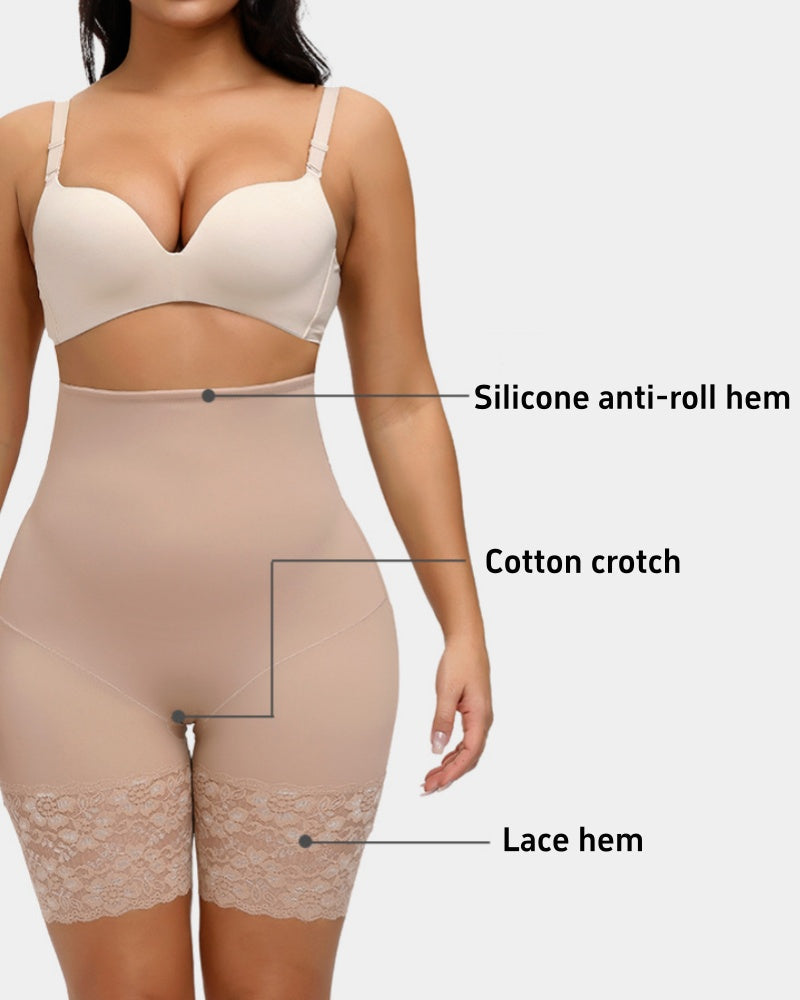 Shorts Moldeadores de Cintura Alta con Encaje, Control de Abdomen y Levantamiento de Glúteos