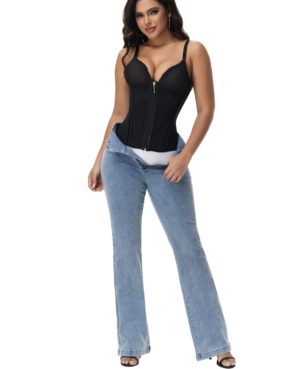 Shapshe® Fajas Colombianas Corset Top con Cremallera Entrenador de Cintura Love Pattern