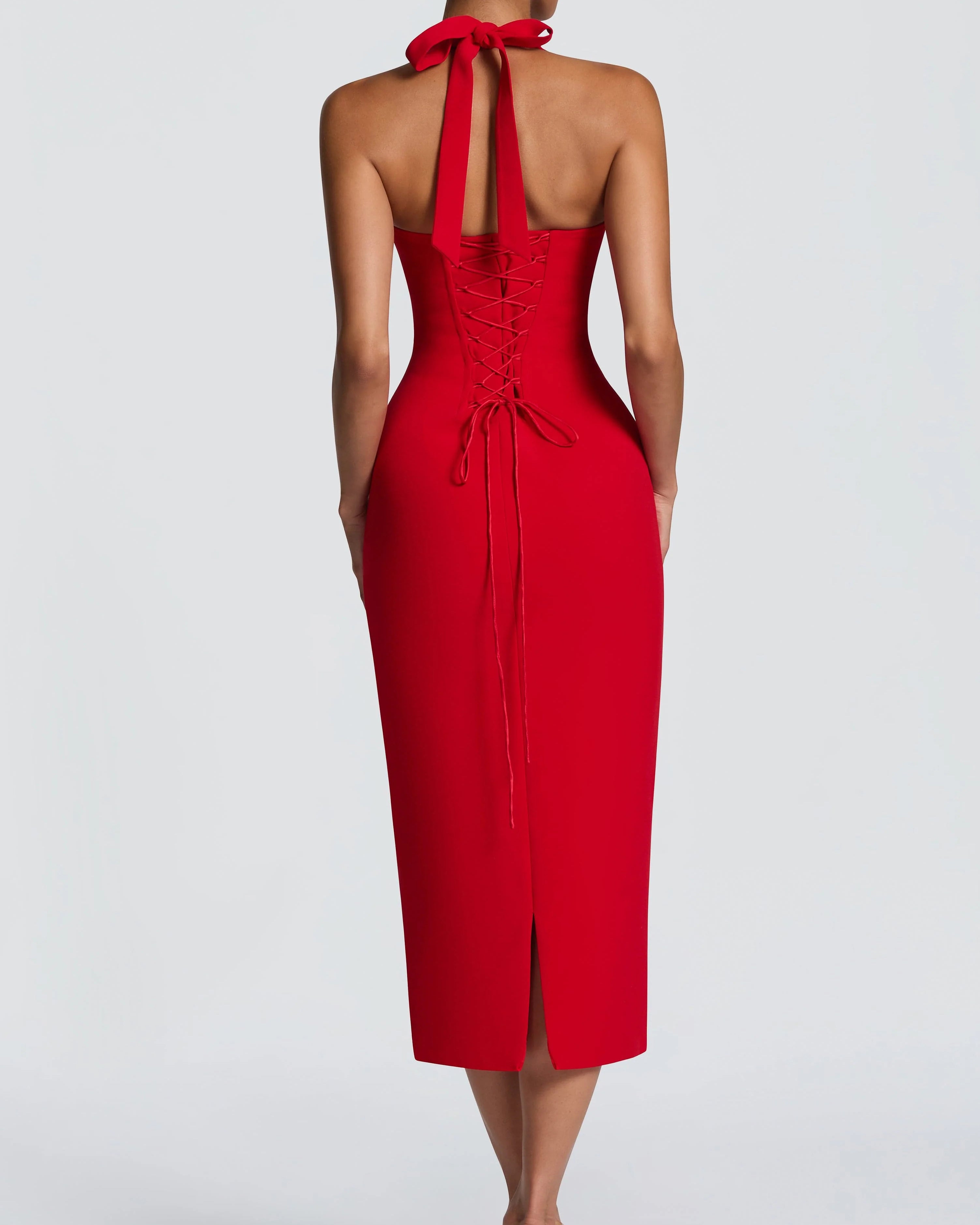 Vestido Ajustado Curvo Sexy Sin Espalda con Lazos