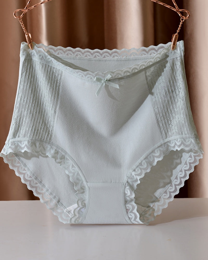 Panties cómodos de algodón transpirable con cintura alta y detalle de encaje
