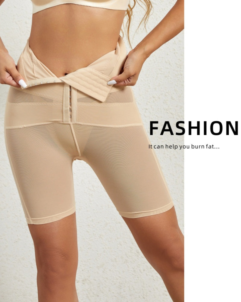 Shorts moldeadores de malla elástica de cintura alta con hebilla ajustable