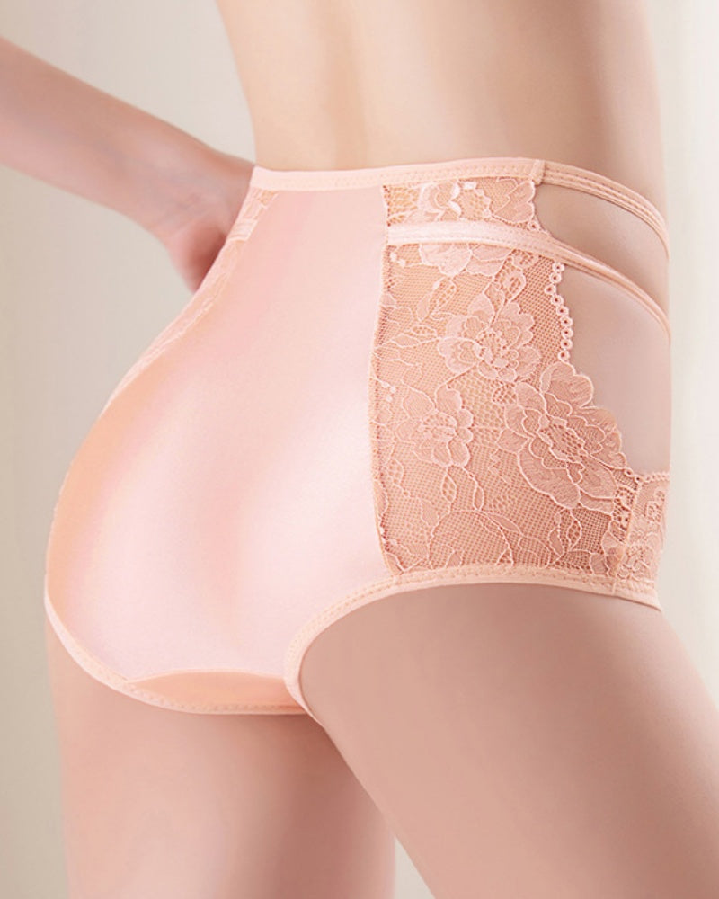 Bragas de Encaje de Seda Helada Sexy de Cintura Alta con Control Abdomen