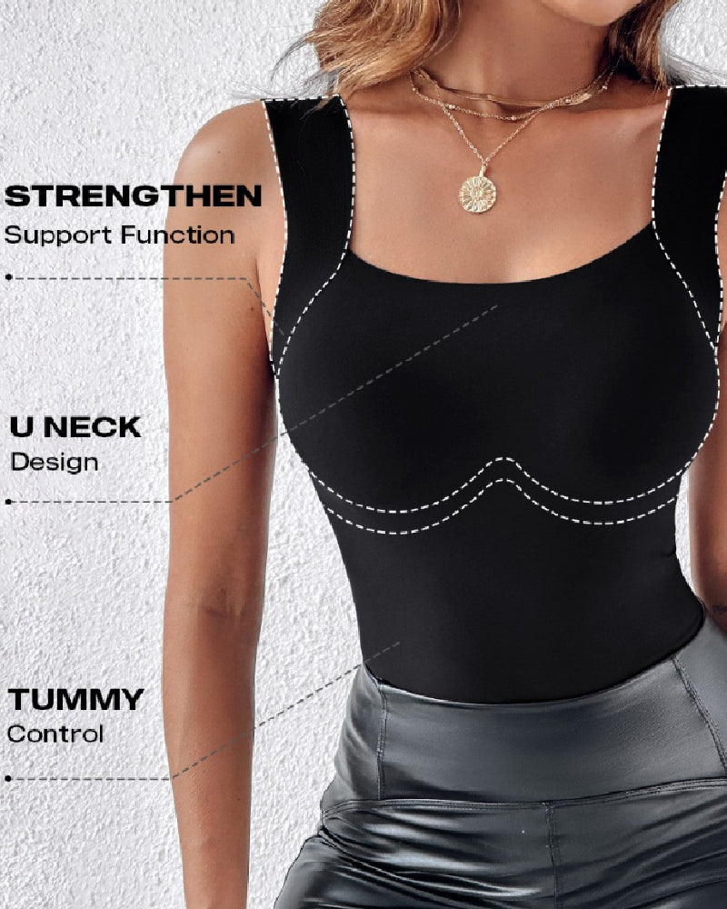 U Neck Seamless Stretchy Sleeveless Shapewear Built-In Bra Tank Tops