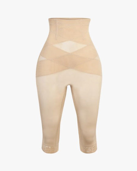 Pantalones Moldeadores de Malla Transparente con Encaje y Cintura Alta para Mujer