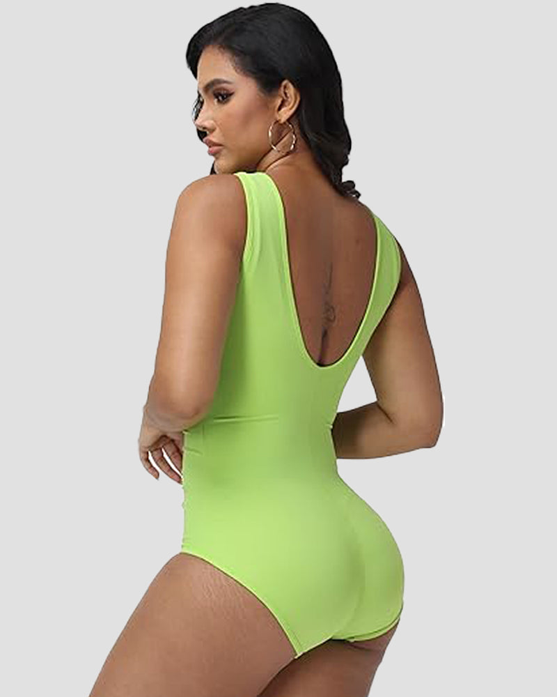 Shapshe® Traje de baño de una pieza con escote en V profundo, fruncido y control de abdomen