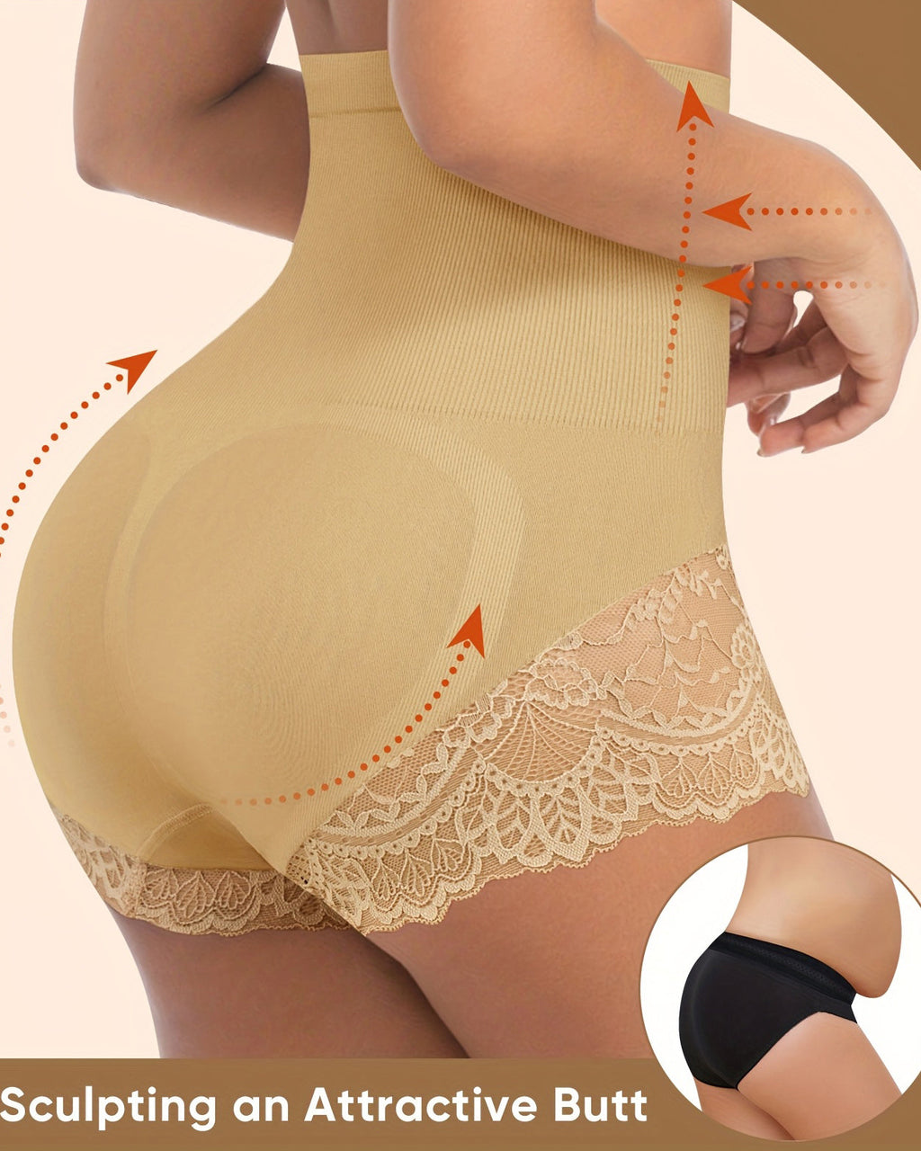 Ropa interior moldeadora de mujer con encaje, parche, control abdominal, tiro alto y levantacola