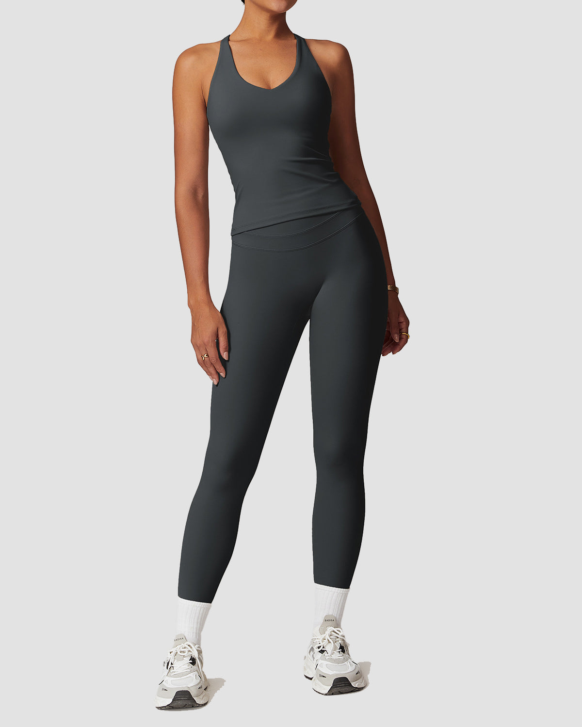 Conjunto de entrenamiento para correr y fitness de mujer con cintura alta