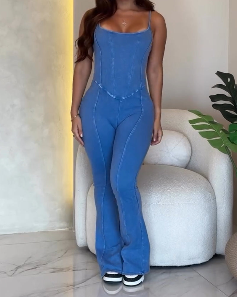 Shapshe® Enterizo Sexy Sin Mangas con Tirantes y Pierna Acampanada con Cierre Trasero