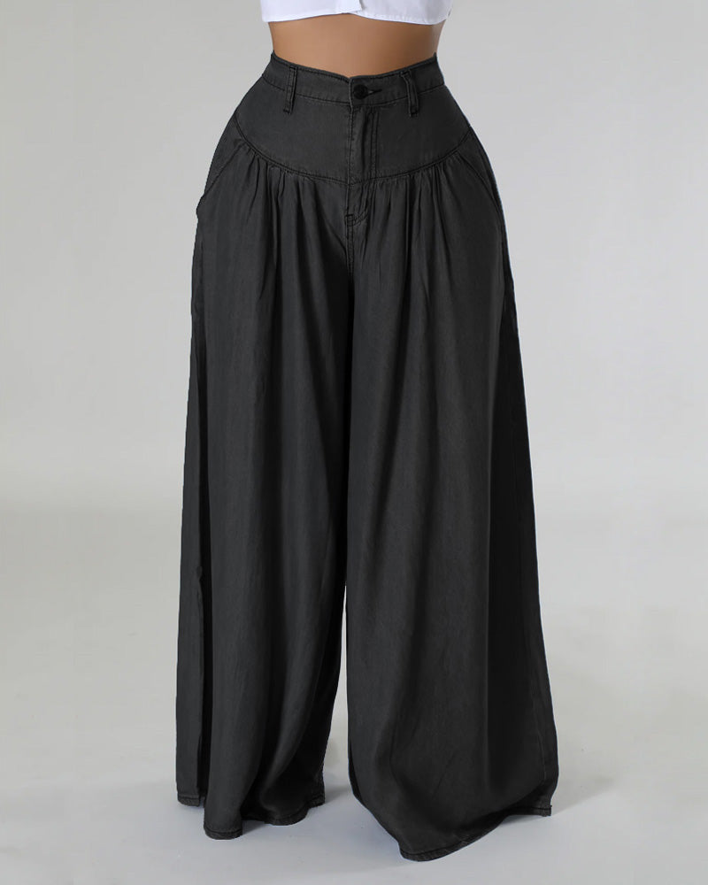 Jeans de pierna ancha de cintura alta casual y a la moda para mujer