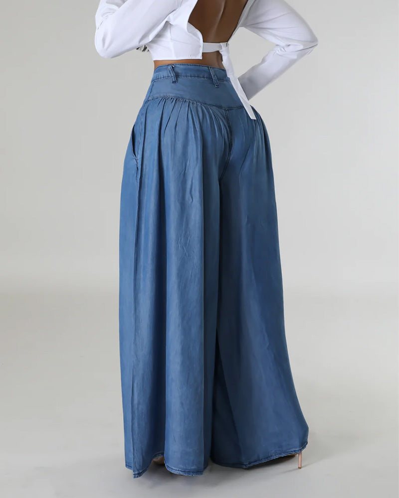 Jeans de pierna ancha de cintura alta casual y a la moda para mujer