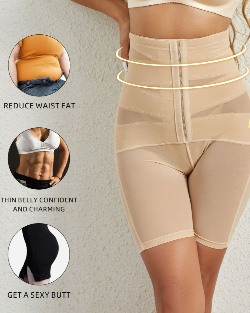Shorts moldeadores de malla elástica de cintura alta con hebilla ajustable