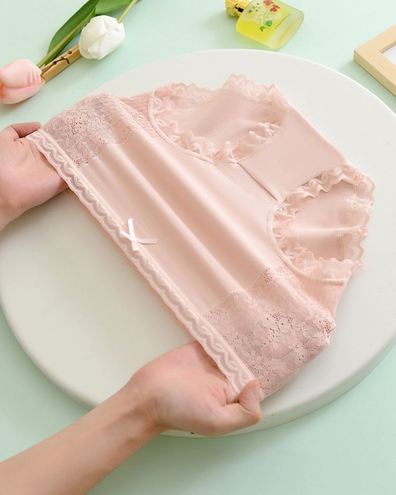 Panties cómodos de algodón transpirable con cintura alta y detalle de encaje