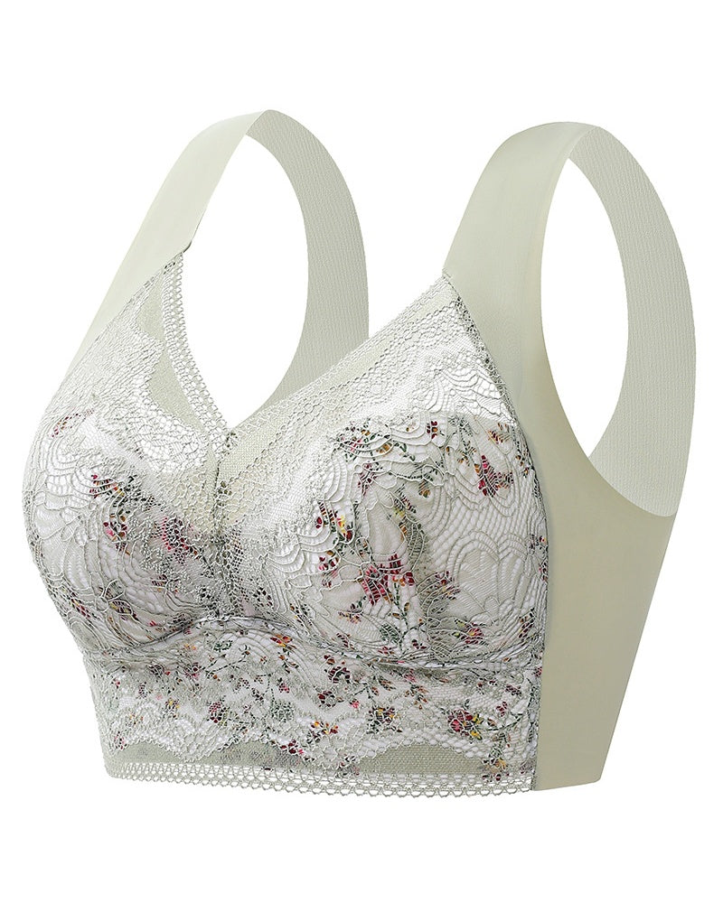 Sostén inalámbrico push up de encaje floral elegante de cobertura total