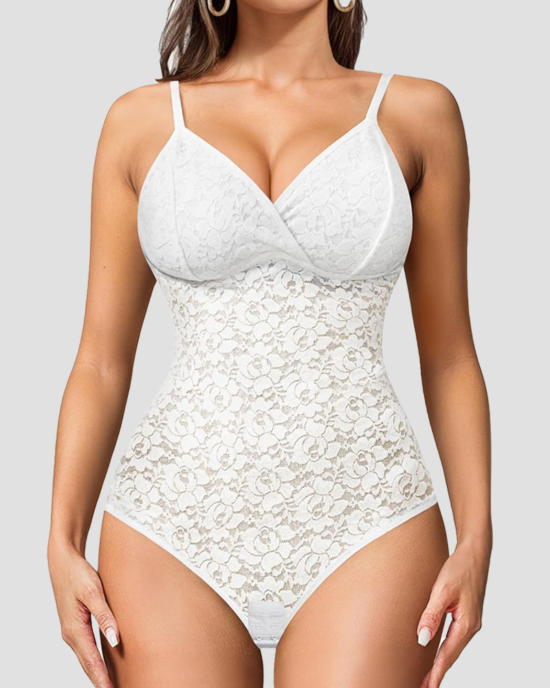 Body de encaje sexy moldeador con control de abdomen y tanga