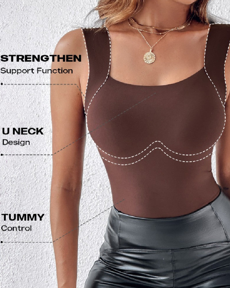 U Neck Seamless Stretchy Sleeveless Shapewear Built-In Bra Tank Tops