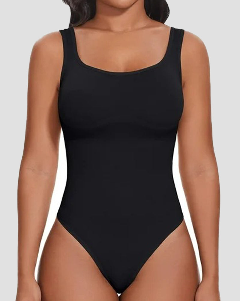 Body de control de abdomen con tiras tipo tanga y escote en U, estilo sexy